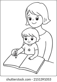 Mothers day coloring pages for children with cute mom son holiday black and white activity worksheet