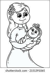 Mothers day coloring pages for children with cute mom son holiday black and white activity worksheet