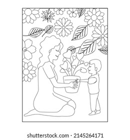 Mothers Day Coloring Pages. Happy Mother's Day Coloring Page Outline Vector Graphic.