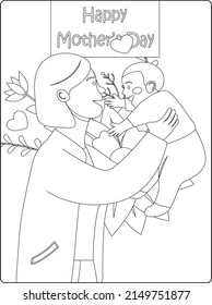 Mothers Day Coloring Pages Mom Daughter Stock Vector (Royalty Free ...