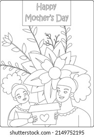 Mother's day coloring pages with mom and daughter elements Hand drawn with black and white lines