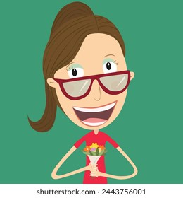 Mother's day concept. Bouquet flowers. Woman. Vector Illustration