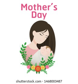 Mother's day ,concept is Mother holding a baby with flowers