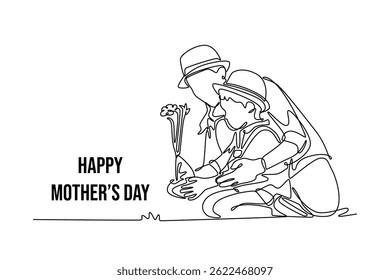 
Mothers day concept. Single line draw design. Vector graphic illustration