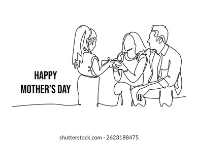 Mothers day concept. Single line draw design. Vector graphic illustration