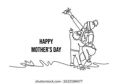 Mothers day concept. Single line draw design. Vector graphic illustration