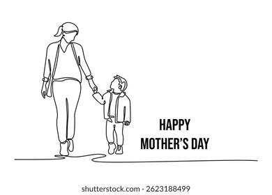 Mothers day concept. Single line draw design. Vector graphic illustration