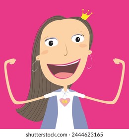 Mother's Day concept. Super woman and queen. Brunette girl.Vector Illustration.