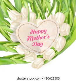 Mothers Day Concept. Tulips with heart on white background. EPS 10 vector file included