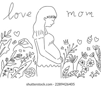 Mother's day concept line hand drawn white background vector illustration 
