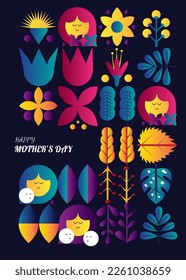 Mother's day cute colorful vector illustration. Abstract background, pattern, mother's day card. Cover, poster, wallpaper. Minimalist retro postcards.