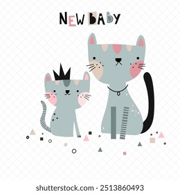 Mother's Day cute greeting card motherhood newborn welcome baby shower and kid cat kitten animal postcard poster