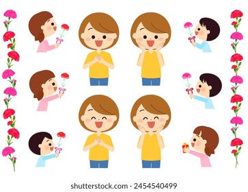 Mother's Day cute illustration set