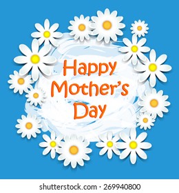 Mothers day daisies over blue card with copy space