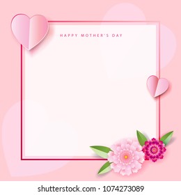 Mother's Day decoration with place for text, template, vector illustration greeting card floral frame background.