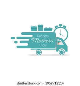 Mother's Day delivery. Flat vector illustration.