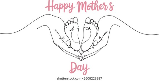 a mother's day design with baby feet in hands, perfect for cards, posts, and templates for social media