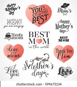 Mother's Day Design Elements, Badges and Labels in Vintage Style