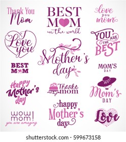 Mother's Day Design Elements, Badges and Labels in Vintage Style