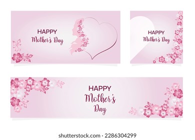 Mother's Day design set in modern art style. Abstract background with drawn spring flowers in pastel colors and trendy typography gentle background. Mother's day templates for card, cover, web banner.