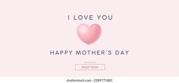 Mother's Day design. Vector banner with baby and flying pink hearts. Love symbols on pink background.