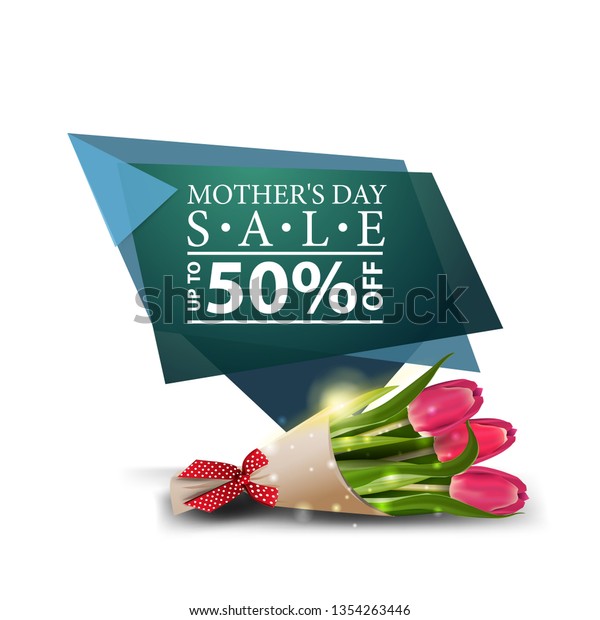 Mother\'s day discount modern banner with bouquet\
of tulips