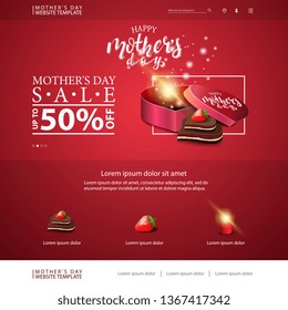 Mother's day discount website template with gift in the shape of a heart and candy