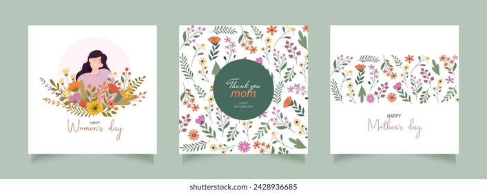 Mother's Day. Editable vector template for greeting card, poster, banner, invitation, social media post. Flat vector illustration	