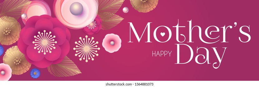 Mother's Day Elegant Greeting Card with Flowers and Gold Elements. Cute Invitation for Wedding. Birthday Party, Bridal Shower and so on.