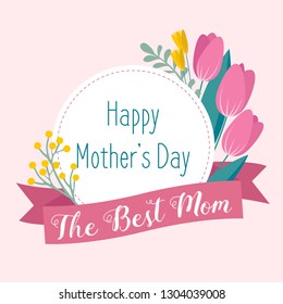 Mother's Day elegant greetings card template. Floral design. Pink background