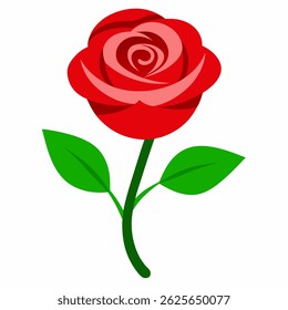 Mother's Day Elegant vector illustration of a red rose with green leaves. happy mothers day concept. isolated on white background.