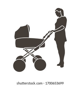 Mother's day emblem with mother and buggy. Vector illustration. 