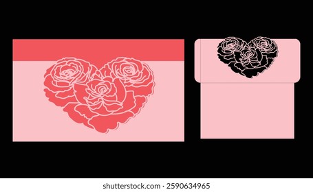 Mother's Day envelope floral rose heart design gift card template.