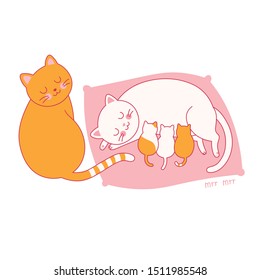 el día de la madre. familia de gatos. el gato mamá alimenta a los gatitos. ilustración vectorial