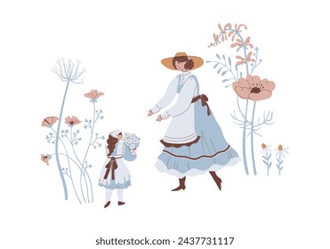 Mother's day family in the flower garden mother with child