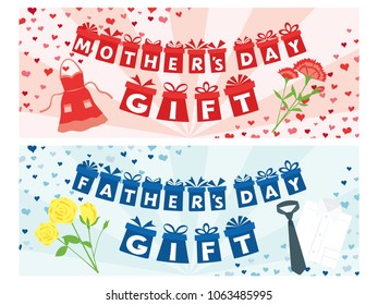 Mother's day and Father's day gift advertisement vector banner set.
