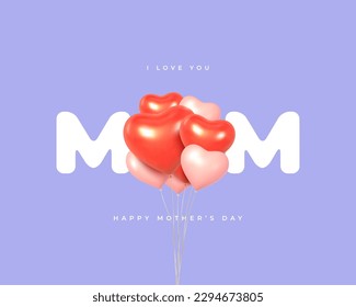 Mother's Day festive background with balloons. 3d vector illustration.