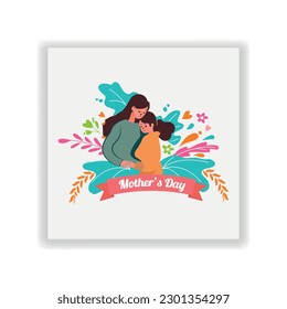 Mother"s Day Flat illustration. Mom and daughter Love Design. Mother"s Love Vector Design