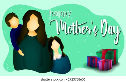 mother's day flat illustration vector, greeting card design vector