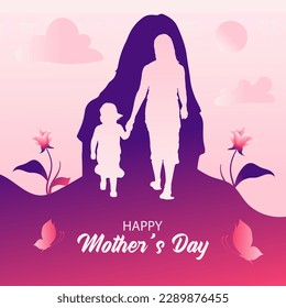 Mother's Day Flat Vector Illustration With Mom and Kid For Social Media Post Cards And Banner