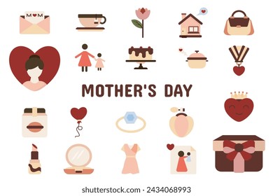 Mother's Day Flat Vector Illustration Icon Sticker Set Design Materials