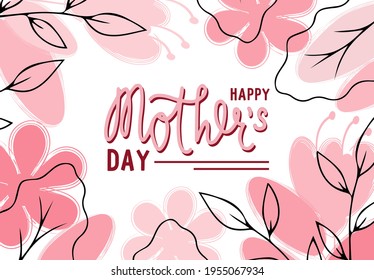 Mother's Day floral abstract banner, modern template with  flower and leaves, vector illustration