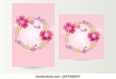 Mother's Day. Floral Frame Background with Pink and Yellow Flowers. Elegant Wedding Invitation Template. For social media posts