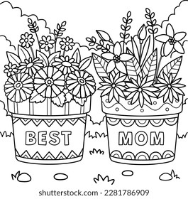 Mothers Day Flower Pots Coloring Page for Kids