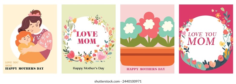 Mother's Day with flower wreath illustration, greeting card