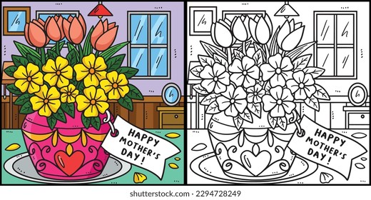 Mothers Day Flowers and Greeting Card Illustration