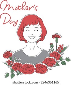 Mother's Day frame with handwritten letters | Carnation flowers and medium hair mother