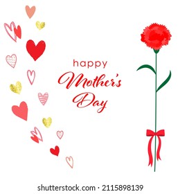 Mother's Day Frame Illustration (Carnation and heart) (white background, vector, cut out)