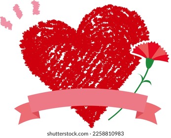 Mother's Day frame with pink ribbon, carnations and red heart frame with crayon touch, letters can be added.