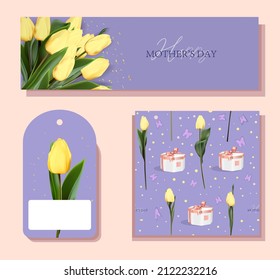 Mother's day gift tags. Spring flower vector illustration. Greeting realistic template, international women's day concepts, modern party design.